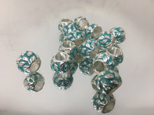 Tibetan Silver Enamel Beads with Green Geometric Design,  Spacer Beads, 4mm Hole 15pcs