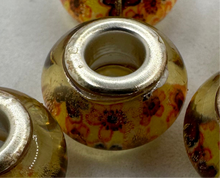 Yellow Fiesta Beads with Orange Flowers, Lampwork Large Hole Beads Acrylic Beads, 4mm Hole, 5pcs
