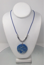 Blue Jasper Agate Pendant on Genuine Royal Blue Leather with Silver Spacer Bead Accents