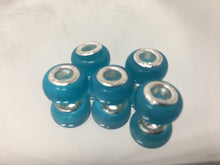Lampwork Large Hole Beads Mat Light Blue With 925 Silver Cores, 4mm Hole 5pcs