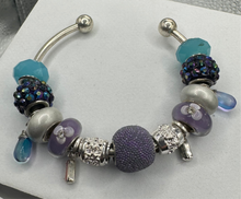 Eurobead Bangle Bracelet in Purple & Teal with Silver Accents & Crystals