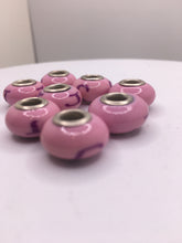 Handmade European Large Hole Beads Pink With Design, 4mm Hole 8 Pcs