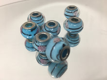 Handmade Murano Lampwork Large Hole Beads Blue With Design 4mm Hole 7pcs
