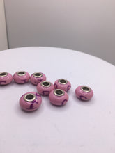 Handmade European Large Hole Beads Pink With Design, 4mm Hole 8 Pcs