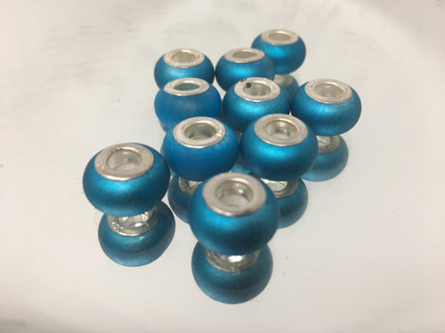 Lampwork Large Hole Beads Silver Cores and Turquoise Mat Blue 4mm Hole, 10pcs