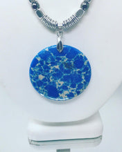 Blue Jasper Agate Pendant on Genuine Royal Blue Leather with Silver Spacer Bead Accents
