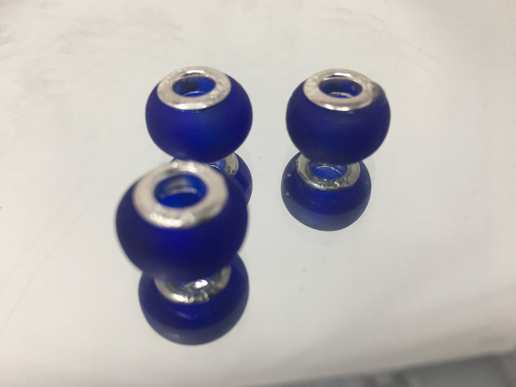 Lampwork Large Hole Bead Dark Indigo Blue, 4mm Hole 3pcs
