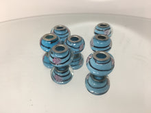 Handmade Murano Lampwork Large Hole Beads Blue With Design 4mm Hole 7pcs