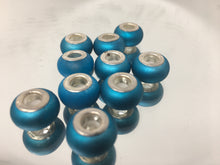 Lampwork Large Hole Beads Silver Cores and Turquoise Mat Blue 4mm Hole, 10pcs