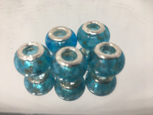 Lampwork Large Hole Beads 925 Silver Cores and Solid Turquoise Shimmer Blue 5pcs
