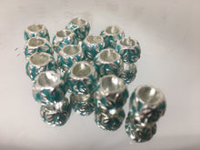 Tibetan Silver Enamel Beads with Green Geometric Design,  Spacer Beads, 4mm Hole 15pcs