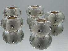 Poly Resin Large Hole Beads White with Shimmer and Crystals and Silver Plated Cores