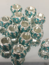 Tibetan Silver Enamel Beads with Green Geometric Design,  Spacer Beads, 4mm Hole 15pcs