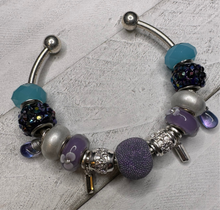 Eurobead Bangle Bracelet in Purple & Teal with Silver Accents & Crystals
