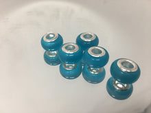 Lampwork Large Hole Beads Mat Light Blue With 925 Silver Cores, 4mm Hole 5pcs
