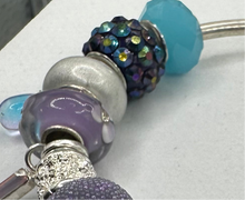 Eurobead Bangle Bracelet in Purple & Teal with Silver Accents & Crystals