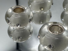 Poly Resin Large Hole Beads White with Shimmer and Crystals and Silver Plated Cores