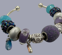 Eurobead Bangle Bracelet in Purple & Teal with Silver Accents & Crystals