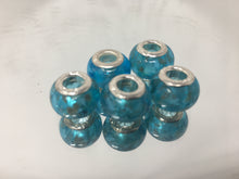 Lampwork Large Hole Beads 925 Silver Cores and Solid Turquoise Shimmer Blue 5pcs