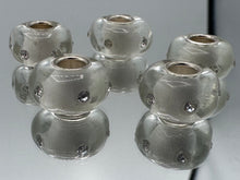 Poly Resin Large Hole Beads White with Shimmer and Crystals and Silver Plated Cores