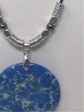 Blue Jasper Agate Pendant on Genuine Royal Blue Leather with Silver Spacer Bead Accents
