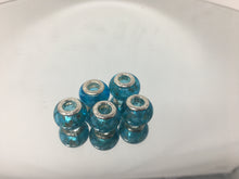 Lampwork Large Hole Beads 925 Silver Cores and Solid Turquoise Shimmer Blue 5pcs