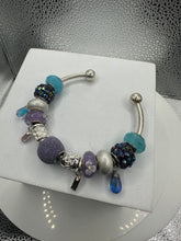 Eurobead Bangle Bracelet in Purple & Teal with Silver Accents & Crystals