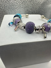 Eurobead Bangle Bracelet in Purple & Teal with Silver Accents & Crystals
