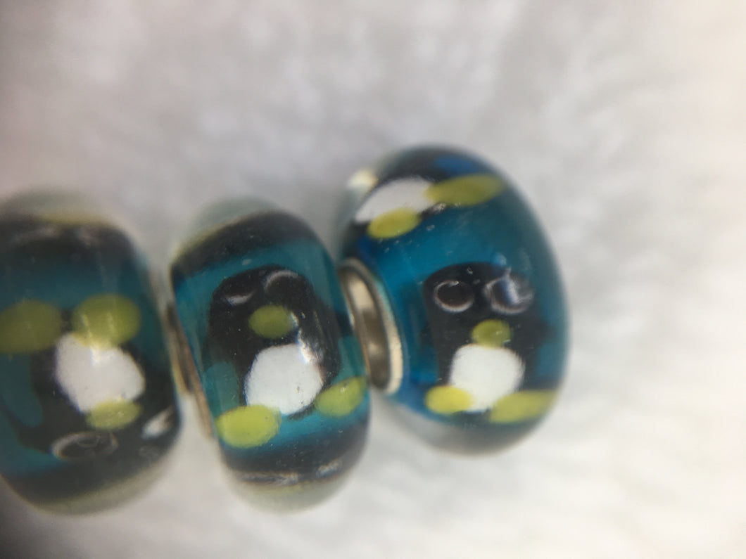 PENGUINS - European Lampwork PENGUIN Beads, BLACK & WHITE Quanity 3 Beads