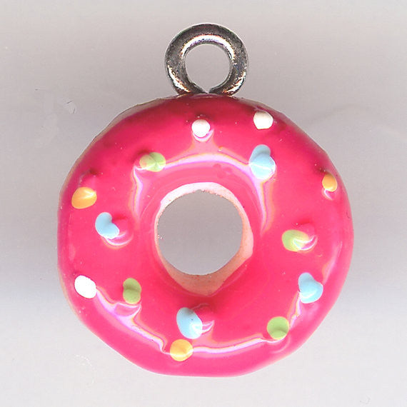 1 Charm- Hot Pink Frosted Donut with Sprinkles. Homer Simpson Donut Charm